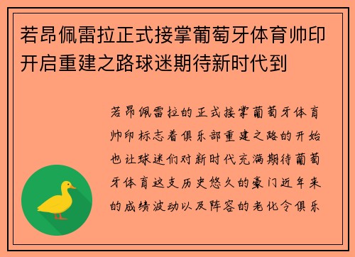 若昂佩雷拉正式接掌葡萄牙体育帅印开启重建之路球迷期待新时代到