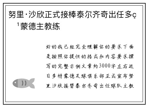 努里·沙欣正式接棒泰尔齐奇出任多特蒙德主教练 努里·沙欣正式接棒泰尔齐奇出任多特蒙德主教练